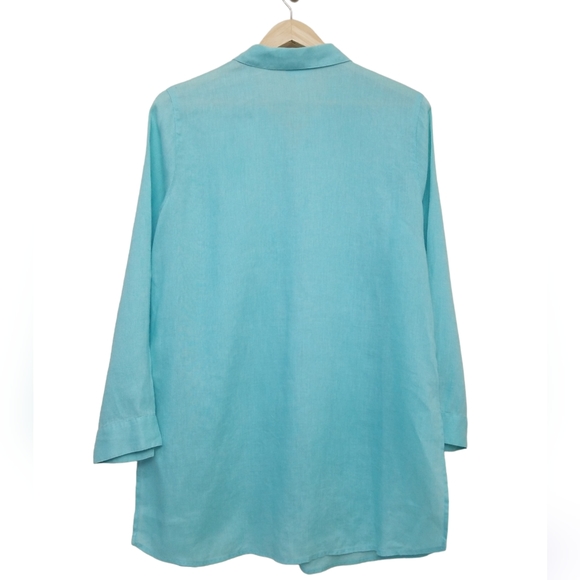J. Jill Turquoise Linen Long Sleeve Medium Petite - Picture 2 of 5